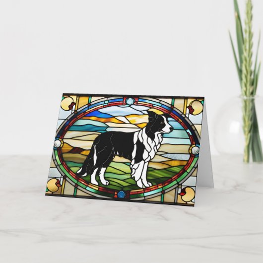 Süße Border Collie Glasmalerei Karte (Vorderseite)