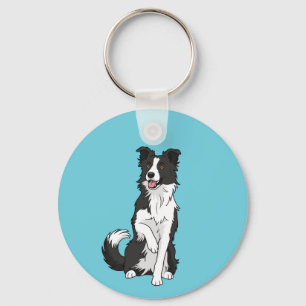 Süße Border Collie-Hund-Illustration runder Schlüs Schlüsselanhänger