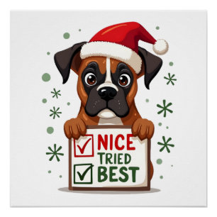 Süße Boxer-Hund-Hund Weihnachten Schön Habe mein B Poster