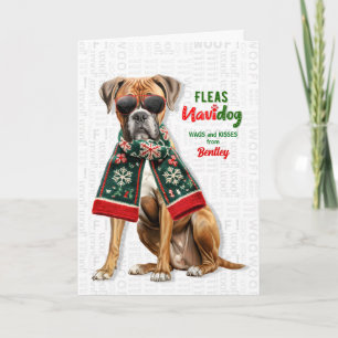 Süße Boxer-Hund Lustige Flöhe Navidog mit Namen Feiertagskarte