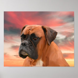 Süße Boxer-Hund-Wasserfarbe-Ölgemälde-Kunst Poster