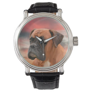 Süße Boxerhund-Wasserfarbe-Ölgemälde-Kunst Armbanduhr