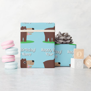 Süße Braunbär Cartoon-Baby-Geburtstag Geschenkpapier