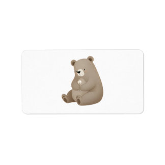 Süße Braunbär mit Gänseblümchen – Illustration Adressaufkleber