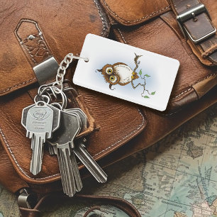 Süße Braune Eule Blaue Tierwelt Whimsical Schlüsselanhänger