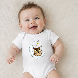 Süße Braune Eule Halbmond Sterne Blau Baby Strampler