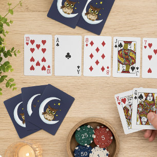 Süße Braune Eule Halbmond Sterne Blau Spielkarten