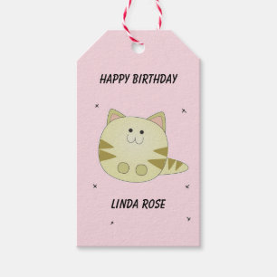 Süße braune Katze rosa Muster Alles Gute zum Gebur Geschenkanhänger