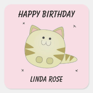 Süße braune Katze rosa Muster Alles Gute zum Gebur Quadratischer Aufkleber
