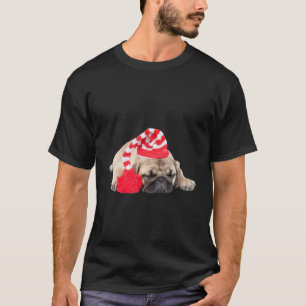 Süße braune Mops-Welpen-Weihnachtsmannmütze Bild S T-Shirt
