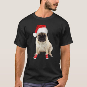 Süße braune Mops-Welpen-Weihnachtsmannmütze Socken T-Shirt