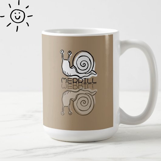 Süße braune Schnecke Reflexions-Gekritzel Benutzer Kaffeetasse
