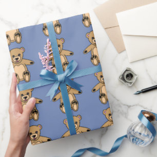 Süße braune Teddybären Blau Geschenkpapier