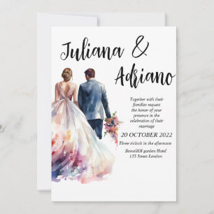 Süße Braut Bräutigam Aquarell Hochzeitskarte moder Einladung