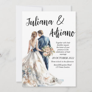 Süße Braut Bräutigam Aquarell Hochzeitskarte moder Einladung