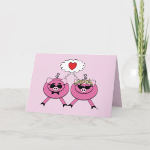 Süße Braut & Bräutigam Schwein Hochzeit Glückwunsc Dankeskarte