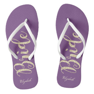 Süße Braut mit goldenem Glitter, Lila - Personalis Badesandalen