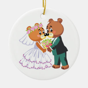 süße Braut und Bräutigam Teddybären Design Hochzei Keramik Ornament