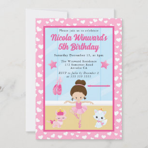 Süße brünette Ballerina Kindergeburtstag  Einladung