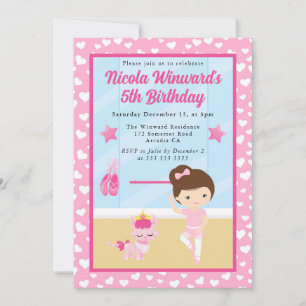 Süße brünette Mädchen-Ballerina Kindergeburtstag  Einladung