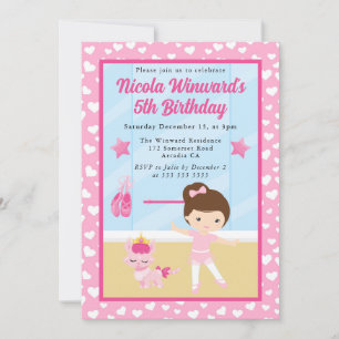 Süße brünette Mädchen Ballerina Kindergeburtstag Einladung