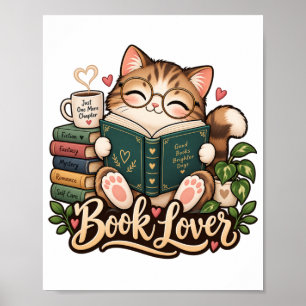 Süße Buchliebhaber-Katze beim Lesen Poster