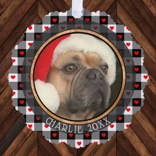 Süße Büffel-Karo-Herzen Individueller Hund Weihnac Ornament Karte
