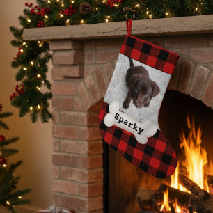 Süße Büffelkariert-Hunde-Foto individuell Kleiner Weihnachtsstrumpf