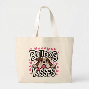 Süße Bulldogge Geschenk Welpe Hund Rosa Herz Küsse Jumbo Stoffbeutel
