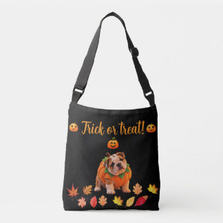 Süße Bulldogge Halloween-Kürbis-Süßigkeiten oder S Tragetaschen Mit Langen Trägern