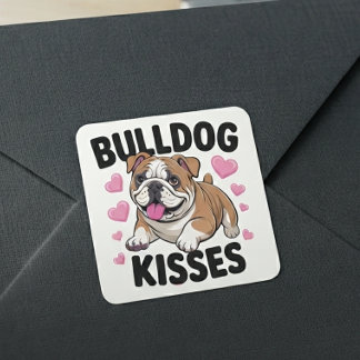 Süße Bulldoggen-Welpen-Küsse Rosa Herz Hundemama L Quadratischer Aufkleber