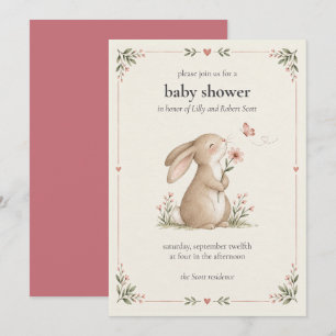 Süße Bunny Floral Baby Mädchen Shower Einladung