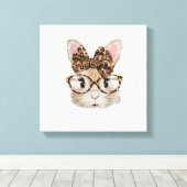 Süße Bunny-Kaninchen-Gesicht-Leopard-Coquette-Bril Leinwanddruck (Insitu (Holzboden))