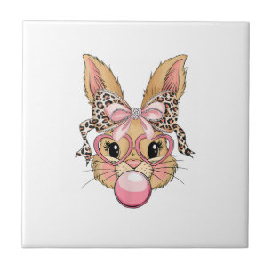 Süße Bunny Rabbit Gesicht Leopard Brille Mädchen G Fliese