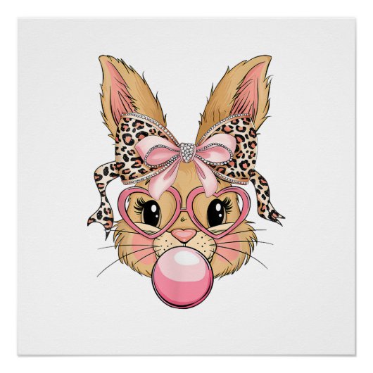 Süße Bunny Rabbit Gesicht Leopard Brille Mädchen G Poster (Vorderseite)
