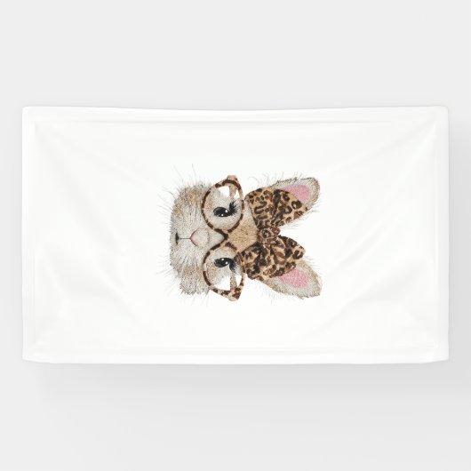 Süße Bunny Rabbit Gesicht Leopard Kokette Brille Banner (Horizontal)