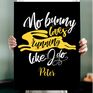 Süße Bunny-Sportlauf-Motivation Schwarz-Weiß-Typo Poster