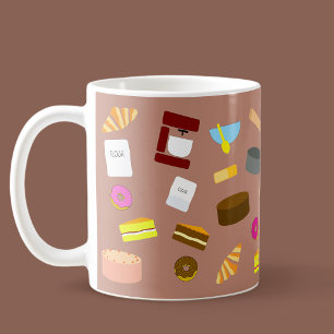 Süße bunte Backutensilien und Kuchen Kaffeetasse
