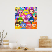 Süße bunte Cartoon-Charaktere Poster (Küche)