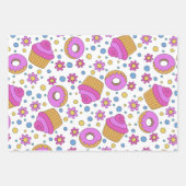 Süße bunte Cupcake-, Blumen- und Bagel-Lesezeichen Geschenkpapier Set (Vorderseite)