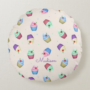 Süße bunte Cupcakes Rundes Kissen