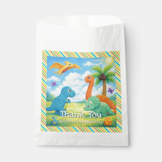 Süße bunte Dinosaurier-Freunde Geburtstag Geschenktütchen (Vorderseite)