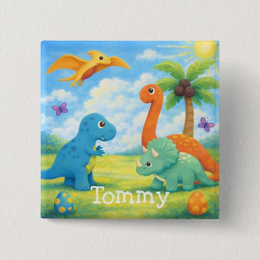 Süße bunte Dinosaurier Freunde Kinder Button (Vorderseite)