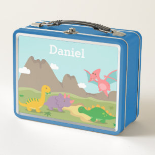 Süße bunte Dinosaurier Kinder personalisiert Metall Brotdose