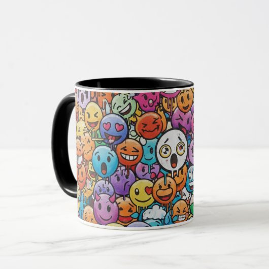 Süße, bunte Emoji-Gesichter Muster Tasse (Vorderseite Links)