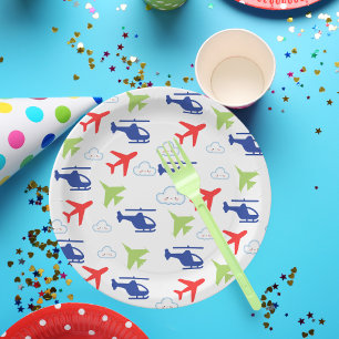 Süße bunte Flugzeug- und Wolken-Aviator Pappteller