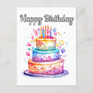 Süße bunte Happy Birthday Party Torte Postkarte