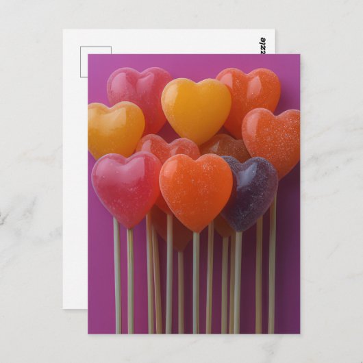 Süße bunte Herz Lollipops Valentinstag Postkarte (Vorne/Hinten)