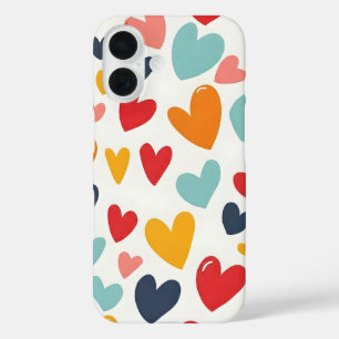 Süße bunte Herzen Doodle Romantik iPhone 16 Hülle
