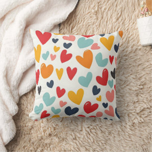 Süße bunte Herzen Doodle Romantik Kissen